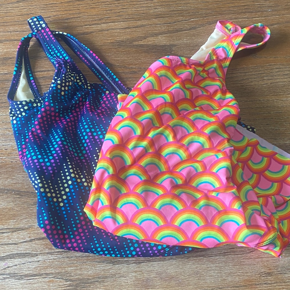 Lands' End Kids Swim One Piece - Rainbow and Dot Patterns